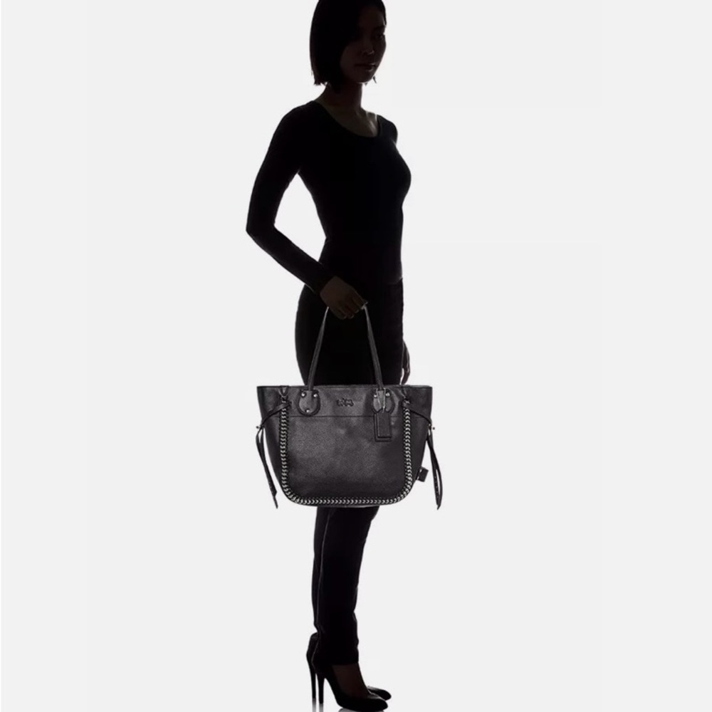 NWT Coach Whiplash Black Leather Tatum Satchel Bag w/ Gold Accents Retail $550 - Picture 5 of 12